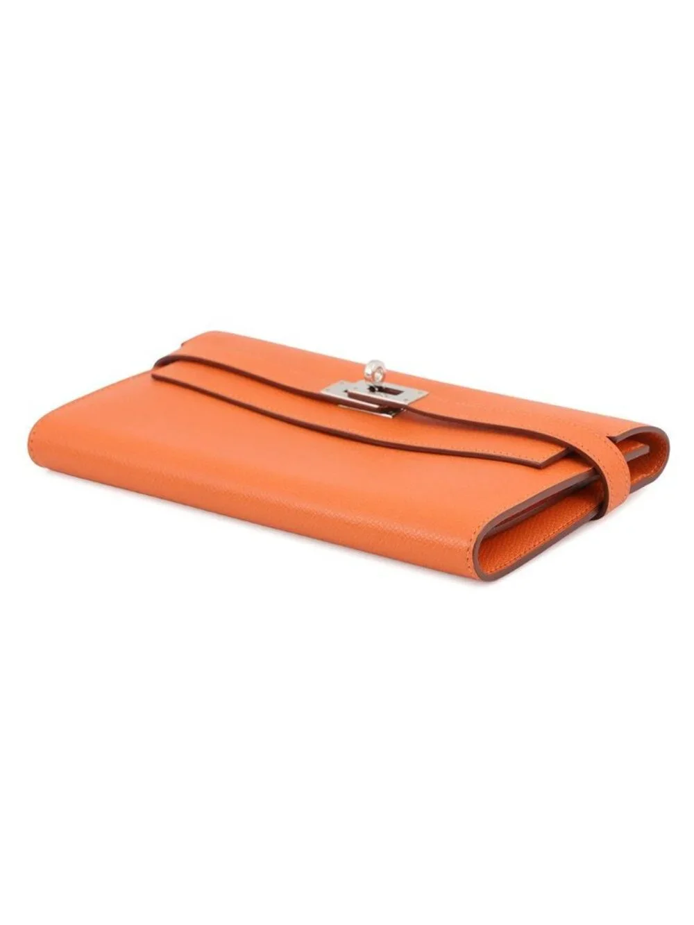 Hermes Wallet Kelly Long Orange Silver Epsom